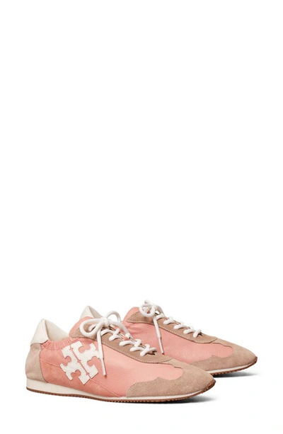 Tory Burch Tory Bicolor Mixed Leather Trainer Sneakers In Pink Moon