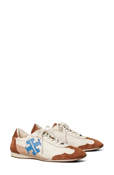Tory Burch Tory Leather And Suede Sneakers In New Ivory / Bellflower Blue