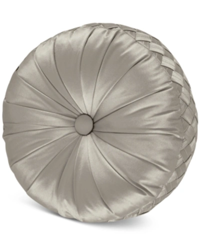 J Queen New York Satinique Tufted Decorative Pillow, 15" Round In Silver