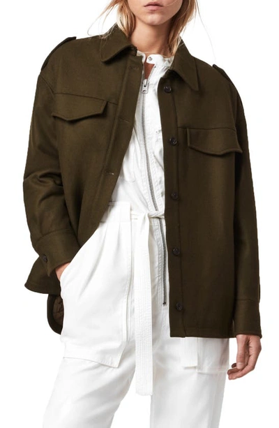 Allsaints Emery Wool Blend Shirt Jacket In Army Green