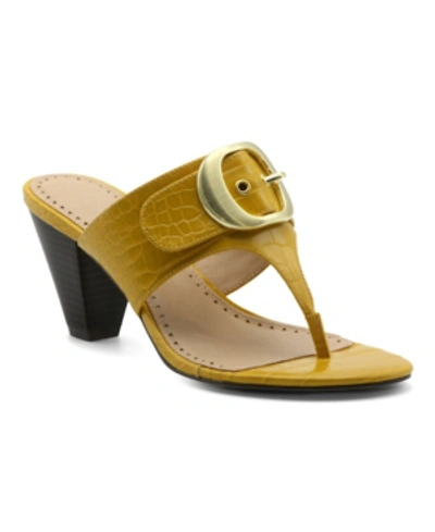 Adrienne Vittadini Women's Polka Mid-heel Thong Sandals Women's Shoes In Yellow Croc