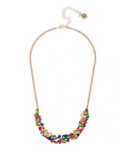 Betsey Johnson Butterfly Stone Cluster Necklace In Multi