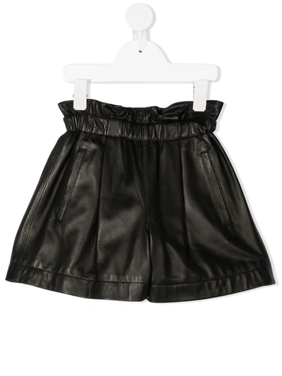 Brunello Cucinelli Kids' Soft Nappa Leather Shorts In Black