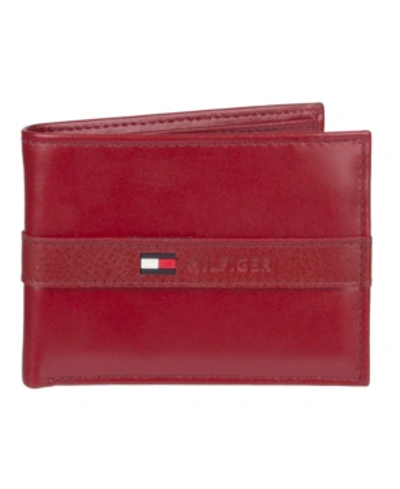 Tommy Hilfiger Men's  Premium Leather Rfid Passcase In Red