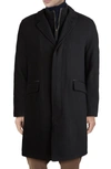 Cole Haan Men's Layered Look Classic-fit Twill Topcoat With Faux-leather Trim In Black