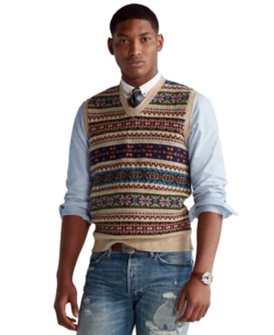 Polo Ralph Lauren Men's Fair Isle Sweater Vest In Camel Multi