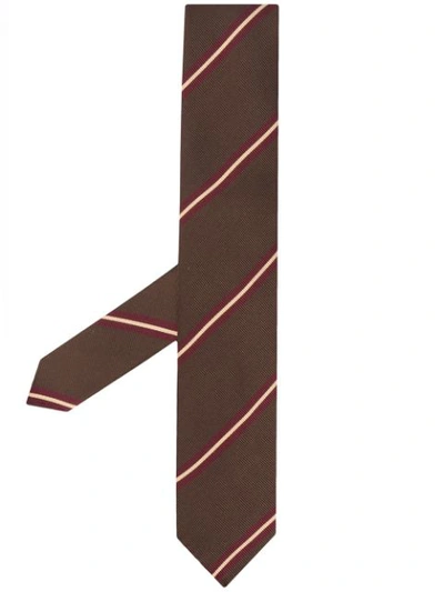 Lardini Striped Silk Tie In Brown