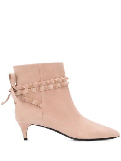 Valentino Garavani Rockstud Detail Ankle Booties In Pink