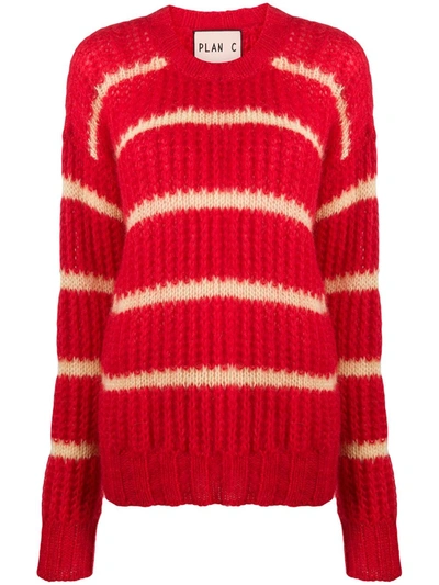 Plan C Striped Chunky-knit Jumper In Red