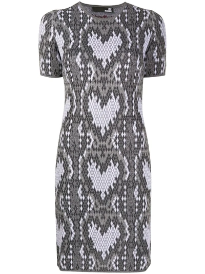 Love Moschino Heart Print Fitted Dress In Grey