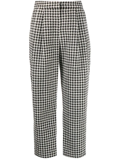 Emporio Armani Cropped Houndstooth Pattern Trousers In Black