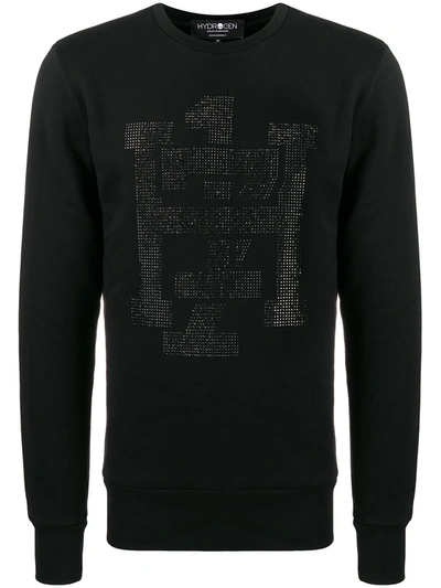 Hydrogen Cotton Sweatshirt With Micro Studs Logo In Black