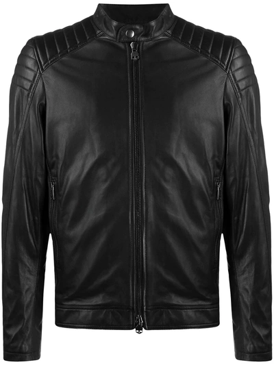 Hydrogen Zip-up Leather Biker Jacket In Black