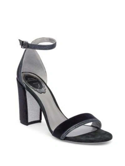 René Caovilla Crystal Block Heel Sandals In Dark Grey