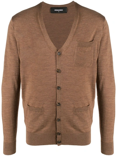 Dsquared2 Logo Embroidered Cardigan In Brown