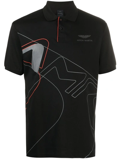 Hackett Exploded Graphic Cotton Polo In Black
