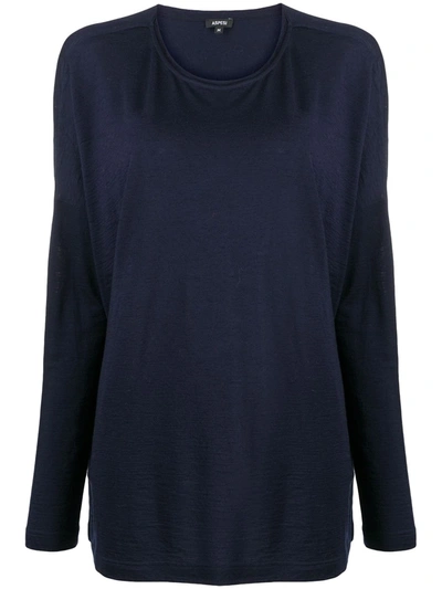 Aspesi Longsleeved Wool T-shirt In Blue