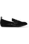 Lanvin Patent Leather-trimmed Velvet Loafers In Noir