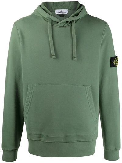 Stone Island Cotton Logo Patch Regular Fit Hoodie In Sage