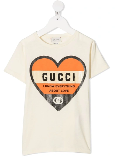 Gucci Kids' I Know Everything About Love-print T-shirt In Neutrals