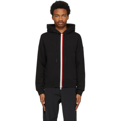 Moncler Striped Loopback Cotton-jersey Zip-up Hoodie In 999 Black