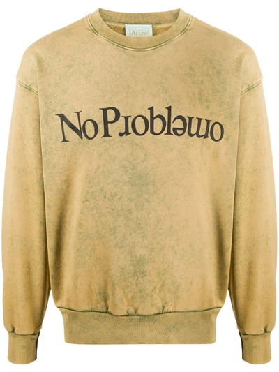 Aries No Problemo Acid-washed Loopback Cotton-jersey Sweatshirt In Neutrals