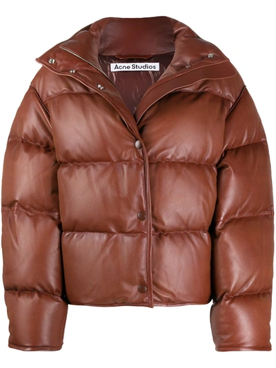 Acne Studios Leather Puffer Jacket Rusty Brown