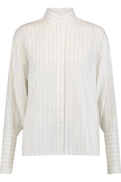 Dion Lee Quarter Frayed Pinstriped Cotton-chambray Blouse
