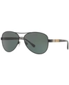 Burberry 0be3080 123371 Matte Black Aviator Sunglasses In Black Matte Frames/green Lenses
