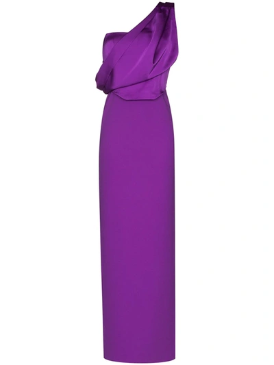 Solace London Kara One-shoulder Evening Gown In Purple