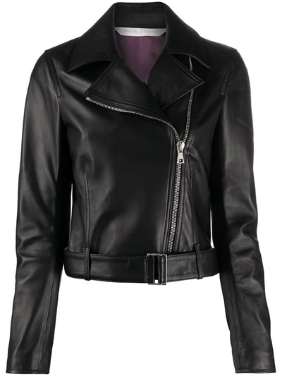 Palm Angels Cropped Zipped Biker Jacket In Black