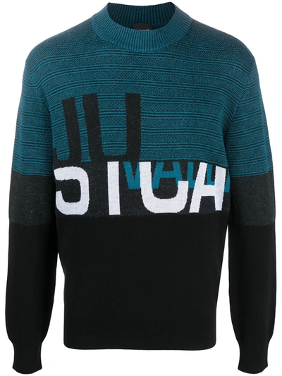 Just Cavalli Striped Logo Knit Jumper In Blue