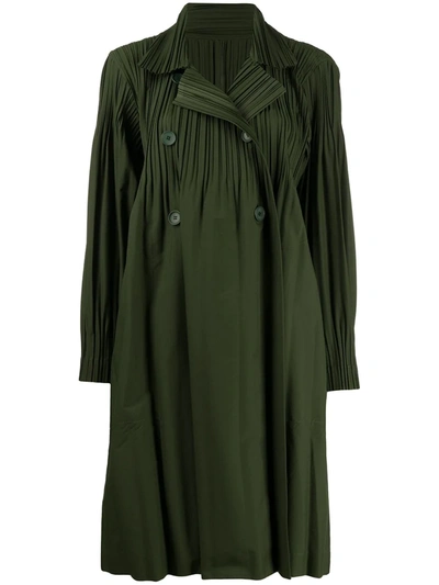 Issey Miyake Pleats Please By  Pleated Trench Coat In Green