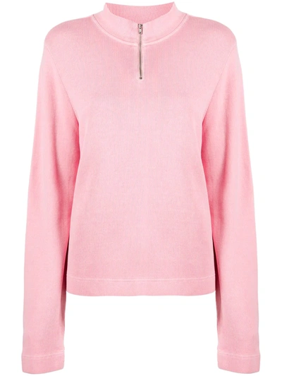 Ymc You Must Create Zip Wave Cotton Rib Jersey Sweatshirt In Pink
