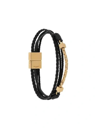 Saint Laurent Braided Curb Chain Bracelet In Black