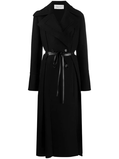 Valentino Belted Double-breasted Wool And Silk-crepe De Chine Coat In Black
