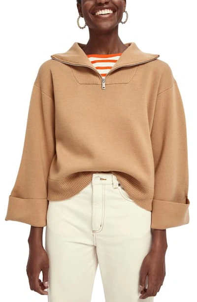 Scotch & Soda Wool Blend Anorak Sweater In Camel Melange