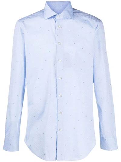 Etro Jacquard Longsleeved Cotton Shirt In Blue