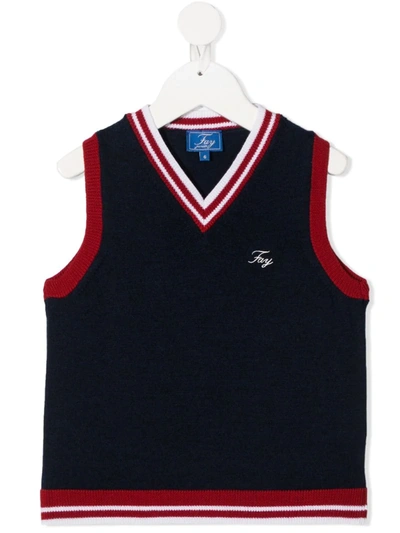 Fay Kids' Logo Embroidered Sweater Vest In Blue