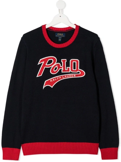 Ralph Lauren Teen Logo Patch Crewneck Jumper In Blue