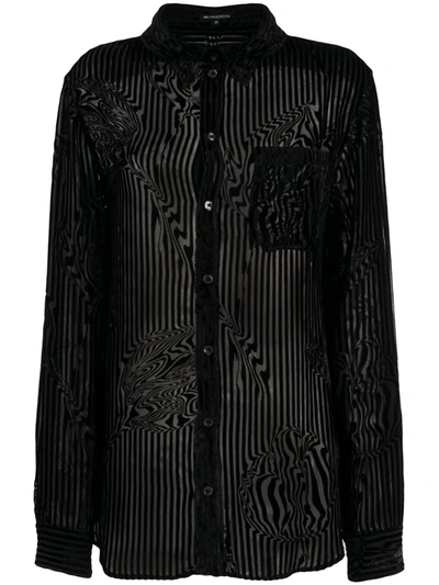 Ann Demeulemeester Velvet Stripe Long-sleeve Shirt In Black