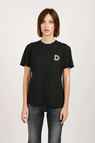 Dondup Logo Rhinestones T-shirt In Black