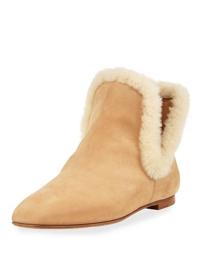 The Row Eros Shearling-trimmed Nubuck Boots In Beige