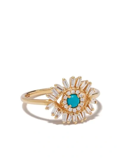 Suzanne Kalan Yellow Gold, Diamond And Turquoise Evil Eye Ring (size 5) In Turquoise/gold
