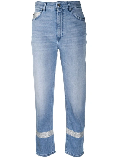Just Cavalli Embroidered Trim High-waisted Cropped Jeans In Blue
