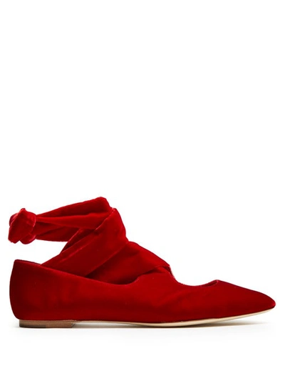 The Row Elodie Velvet Ankle-wrap Ballet Flats In Poppy Red