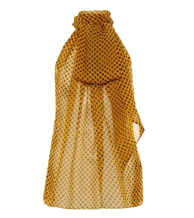 Saint Laurent Polka-dot Silk Mousseline Top In Yellow