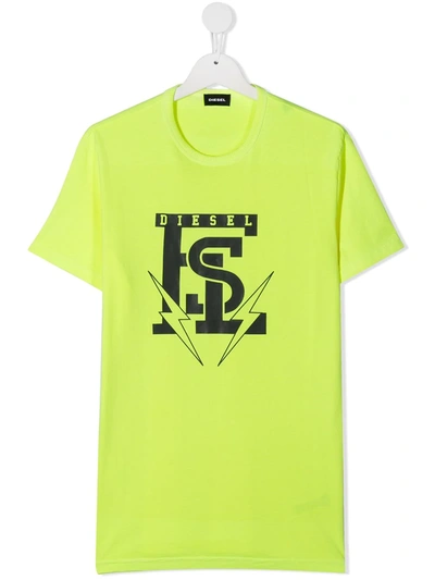 Diesel Teen Logo Print Crewneck T-shirt In Yellow