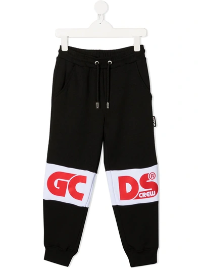 Gcds Kids' Red Logo Print Trousers In Black