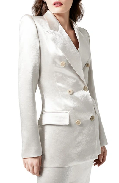 Smythe Metallic Double-breasted Blazer In Pearl